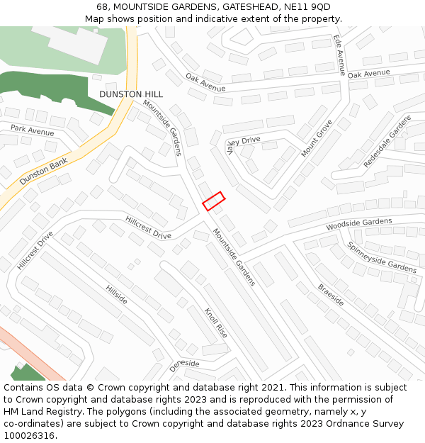 68, MOUNTSIDE GARDENS, GATESHEAD, NE11 9QD: Location map and indicative extent of plot