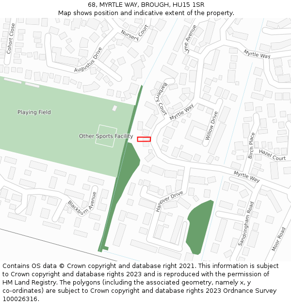68, MYRTLE WAY, BROUGH, HU15 1SR: Location map and indicative extent of plot