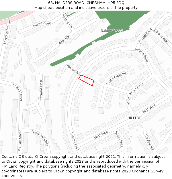 68, NALDERS ROAD, CHESHAM, HP5 3DQ: Location map and indicative extent of plot