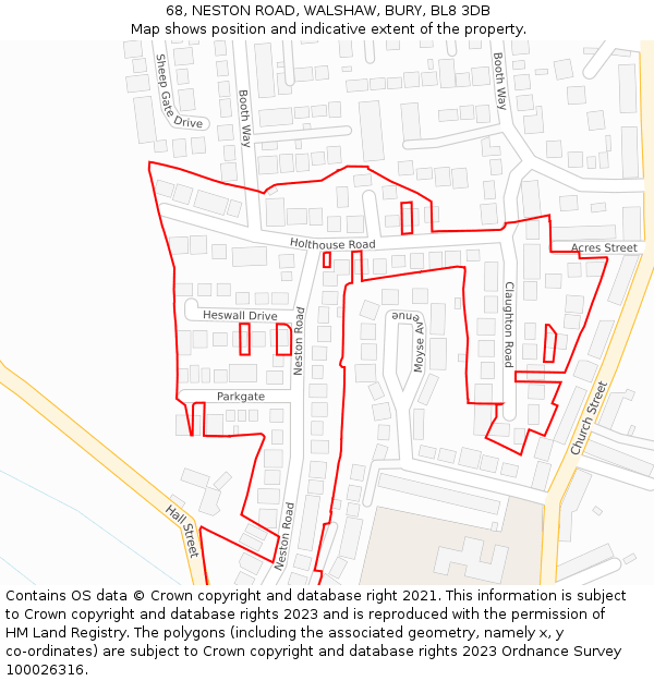 68, NESTON ROAD, WALSHAW, BURY, BL8 3DB: Location map and indicative extent of plot