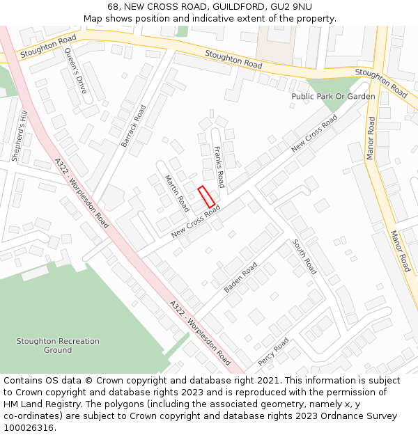 68, NEW CROSS ROAD, GUILDFORD, GU2 9NU: Location map and indicative extent of plot