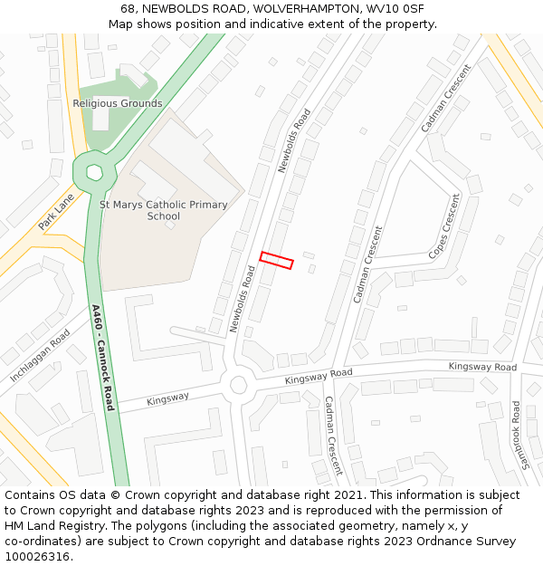 68, NEWBOLDS ROAD, WOLVERHAMPTON, WV10 0SF: Location map and indicative extent of plot