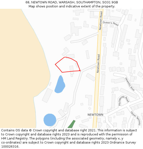 68, NEWTOWN ROAD, WARSASH, SOUTHAMPTON, SO31 9GB: Location map and indicative extent of plot