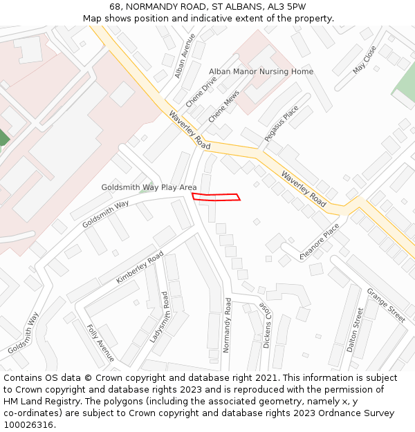 68, NORMANDY ROAD, ST ALBANS, AL3 5PW: Location map and indicative extent of plot