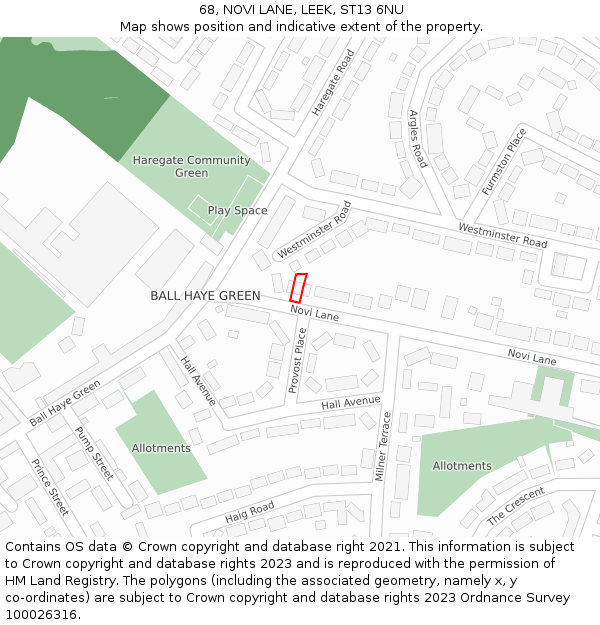 68, NOVI LANE, LEEK, ST13 6NU: Location map and indicative extent of plot