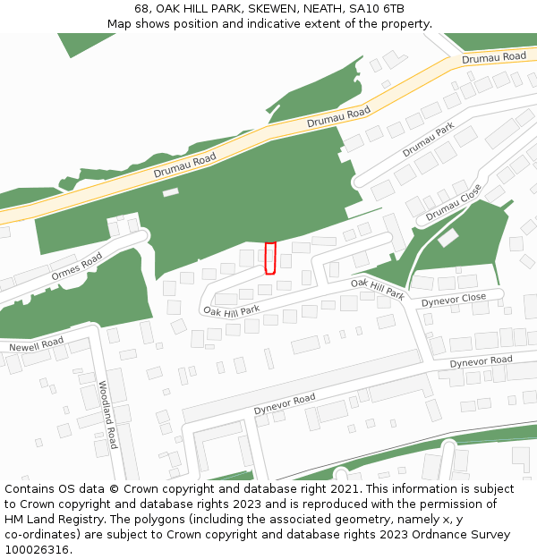 68, OAK HILL PARK, SKEWEN, NEATH, SA10 6TB: Location map and indicative extent of plot