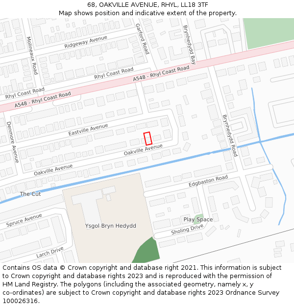 68, OAKVILLE AVENUE, RHYL, LL18 3TF: Location map and indicative extent of plot