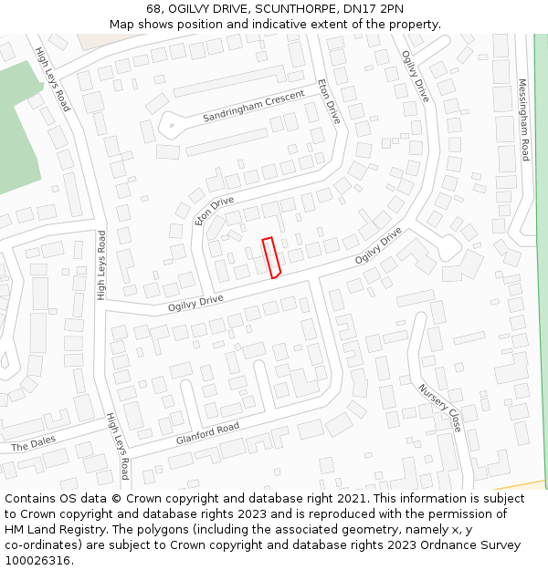 68, OGILVY DRIVE, SCUNTHORPE, DN17 2PN: Location map and indicative extent of plot