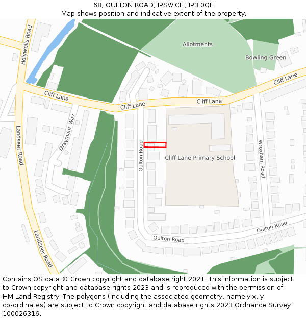 68, OULTON ROAD, IPSWICH, IP3 0QE: Location map and indicative extent of plot