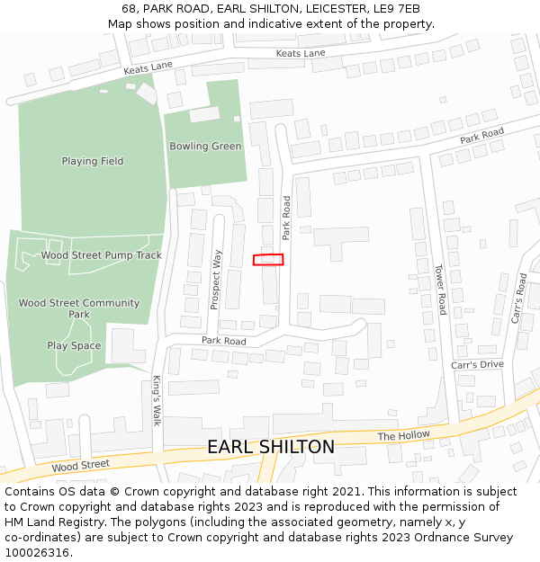 68, PARK ROAD, EARL SHILTON, LEICESTER, LE9 7EB: Location map and indicative extent of plot