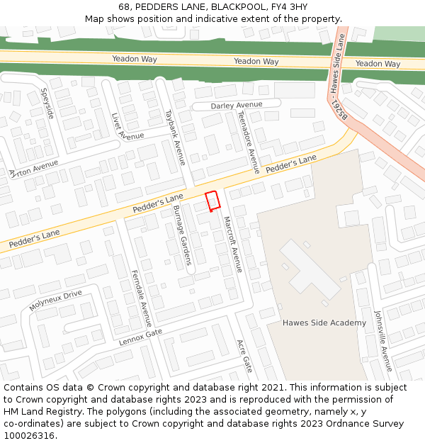 68, PEDDERS LANE, BLACKPOOL, FY4 3HY: Location map and indicative extent of plot