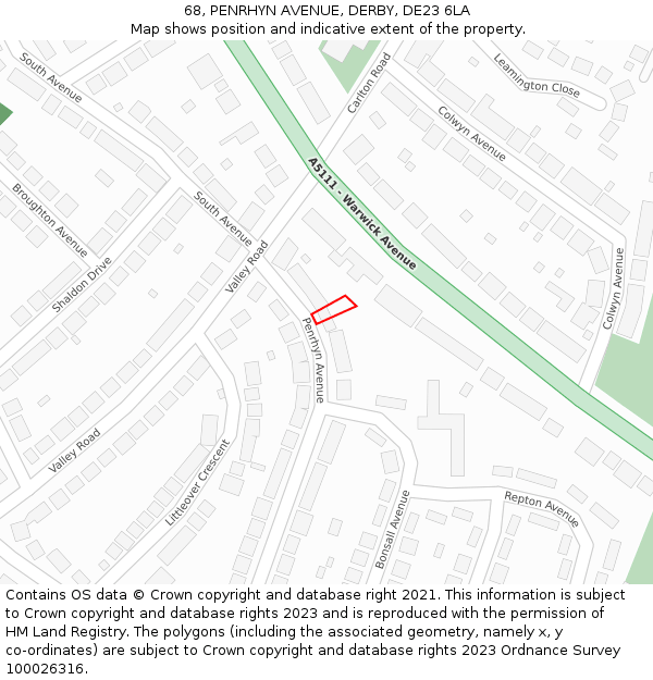 68, PENRHYN AVENUE, DERBY, DE23 6LA: Location map and indicative extent of plot