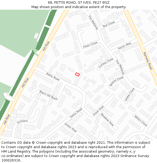 68, PETTIS ROAD, ST IVES, PE27 6NZ: Location map and indicative extent of plot