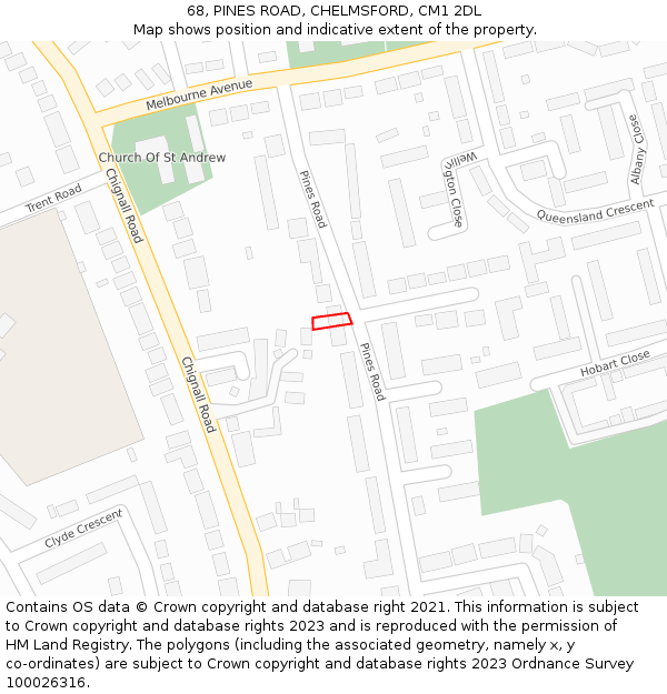 68, PINES ROAD, CHELMSFORD, CM1 2DL: Location map and indicative extent of plot