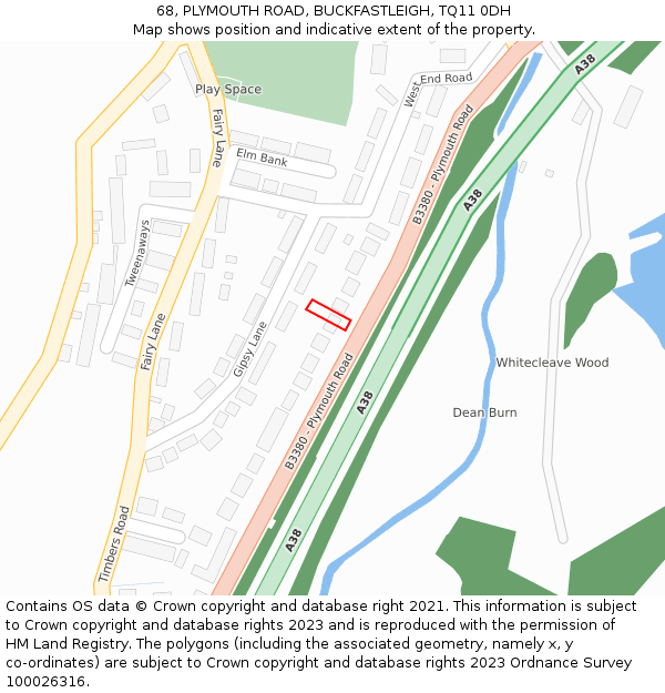 68, PLYMOUTH ROAD, BUCKFASTLEIGH, TQ11 0DH: Location map and indicative extent of plot
