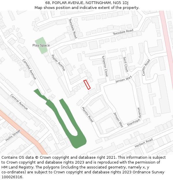 68, POPLAR AVENUE, NOTTINGHAM, NG5 1DJ: Location map and indicative extent of plot