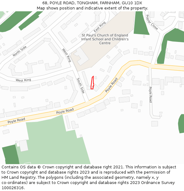 68, POYLE ROAD, TONGHAM, FARNHAM, GU10 1DX: Location map and indicative extent of plot