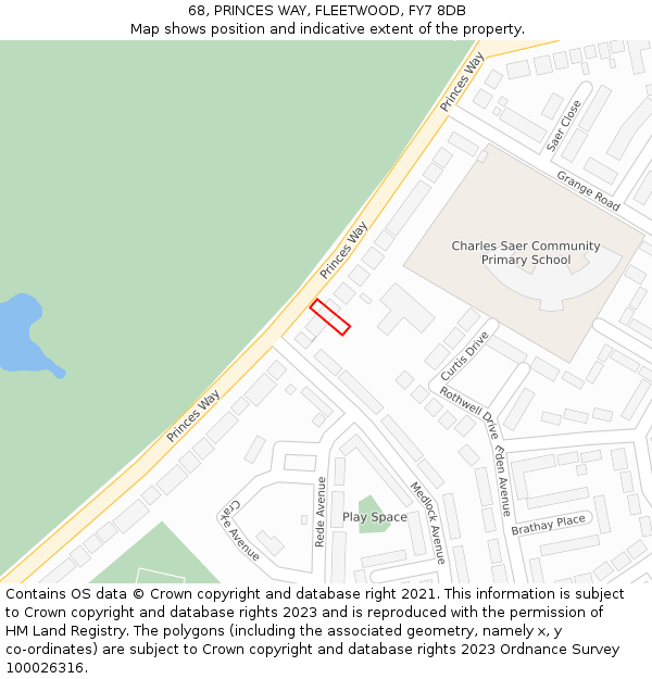 68, PRINCES WAY, FLEETWOOD, FY7 8DB: Location map and indicative extent of plot