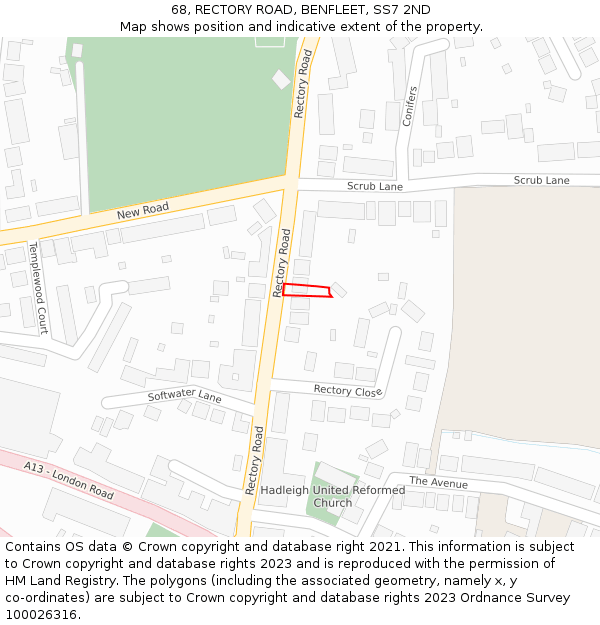 68, RECTORY ROAD, BENFLEET, SS7 2ND: Location map and indicative extent of plot
