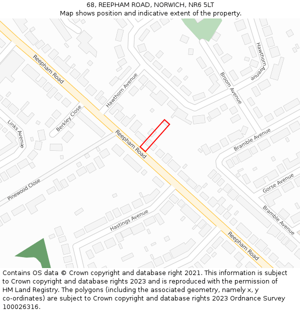 68, REEPHAM ROAD, NORWICH, NR6 5LT: Location map and indicative extent of plot