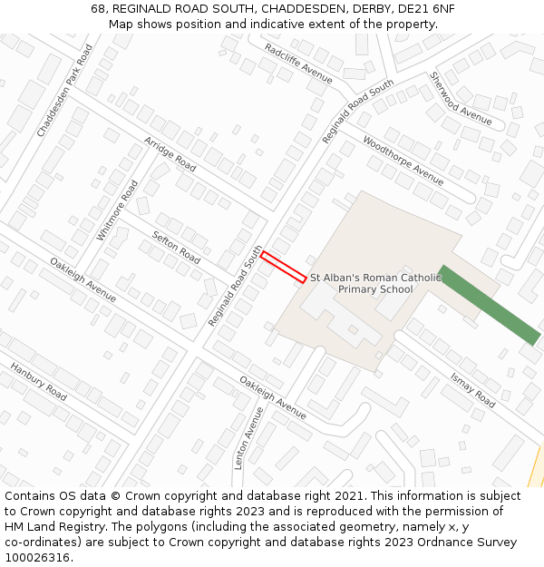 68, REGINALD ROAD SOUTH, CHADDESDEN, DERBY, DE21 6NF: Location map and indicative extent of plot