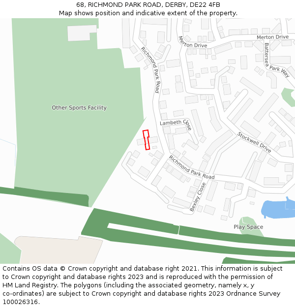 68, RICHMOND PARK ROAD, DERBY, DE22 4FB: Location map and indicative extent of plot