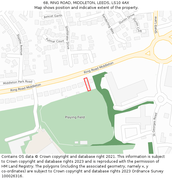 68, RING ROAD, MIDDLETON, LEEDS, LS10 4AX: Location map and indicative extent of plot
