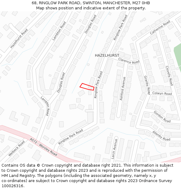 68, RINGLOW PARK ROAD, SWINTON, MANCHESTER, M27 0HB: Location map and indicative extent of plot