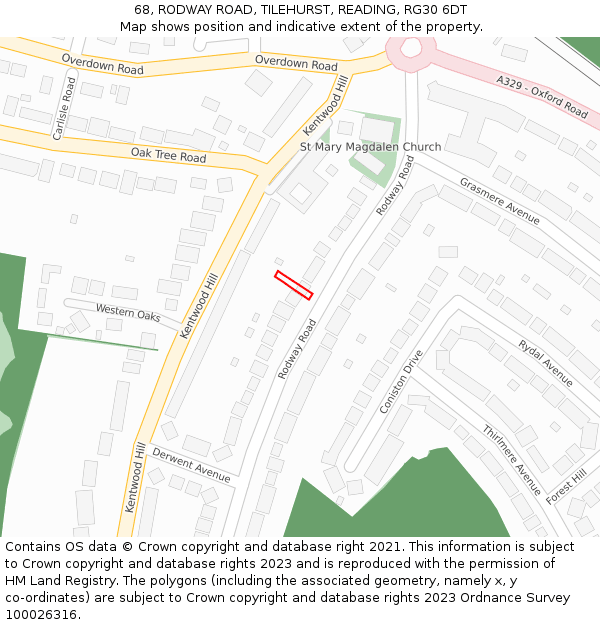 68, RODWAY ROAD, TILEHURST, READING, RG30 6DT: Location map and indicative extent of plot