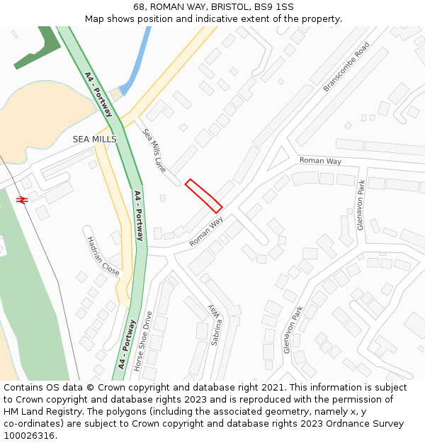 68, ROMAN WAY, BRISTOL, BS9 1SS: Location map and indicative extent of plot