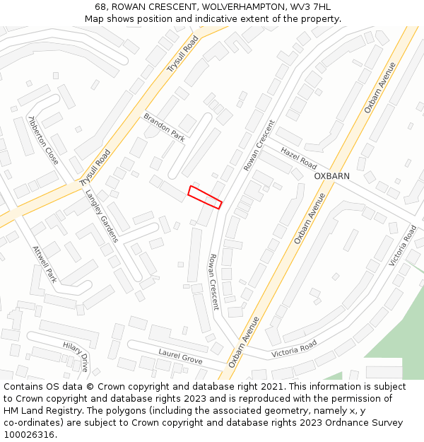 68, ROWAN CRESCENT, WOLVERHAMPTON, WV3 7HL: Location map and indicative extent of plot