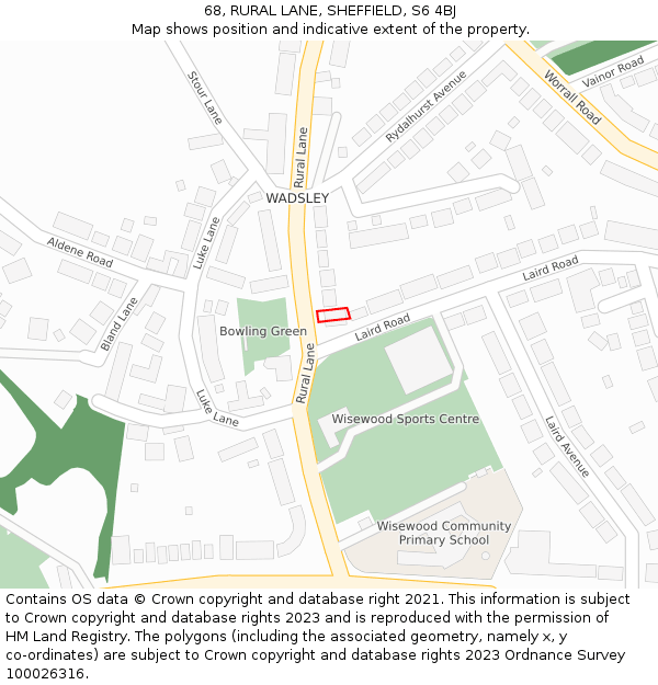 68, RURAL LANE, SHEFFIELD, S6 4BJ: Location map and indicative extent of plot