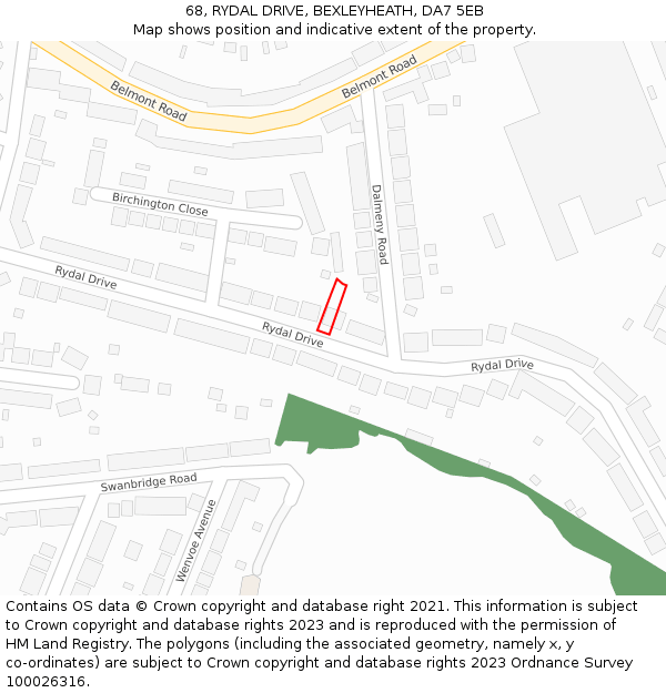 68, RYDAL DRIVE, BEXLEYHEATH, DA7 5EB: Location map and indicative extent of plot