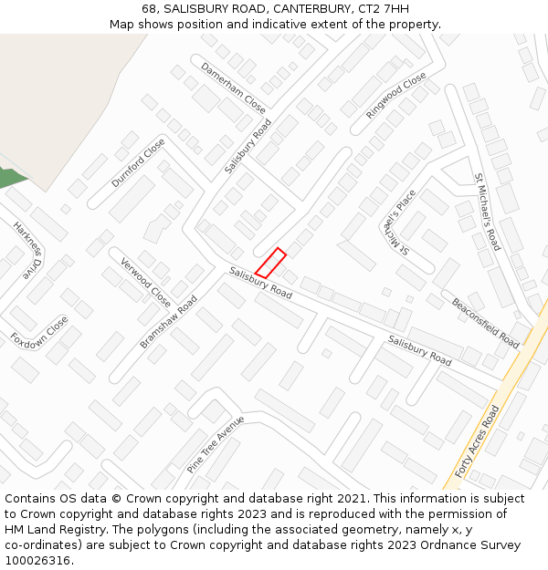 68, SALISBURY ROAD, CANTERBURY, CT2 7HH: Location map and indicative extent of plot