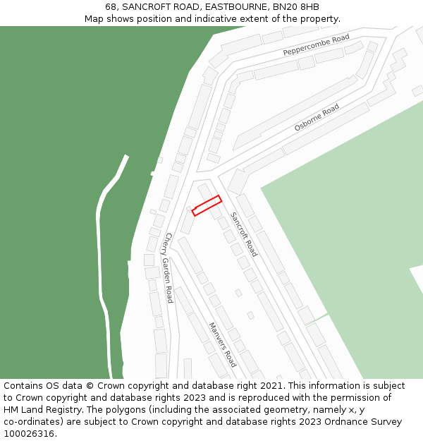68, SANCROFT ROAD, EASTBOURNE, BN20 8HB: Location map and indicative extent of plot
