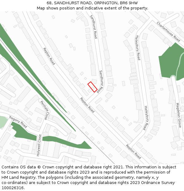 68, SANDHURST ROAD, ORPINGTON, BR6 9HW: Location map and indicative extent of plot