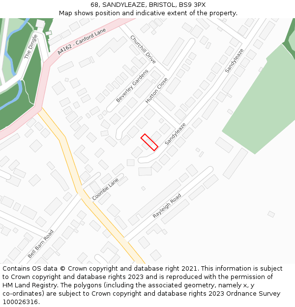 68, SANDYLEAZE, BRISTOL, BS9 3PX: Location map and indicative extent of plot