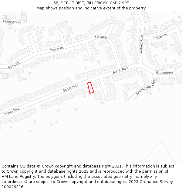 68, SCRUB RISE, BILLERICAY, CM12 9PE: Location map and indicative extent of plot