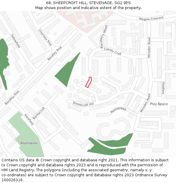68, SHEEPCROFT HILL, STEVENAGE, SG2 9PS: Location map and indicative extent of plot