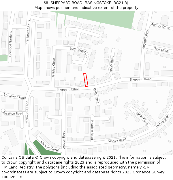 68, SHEPPARD ROAD, BASINGSTOKE, RG21 3JL: Location map and indicative extent of plot