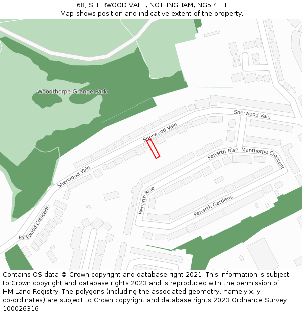68, SHERWOOD VALE, NOTTINGHAM, NG5 4EH: Location map and indicative extent of plot