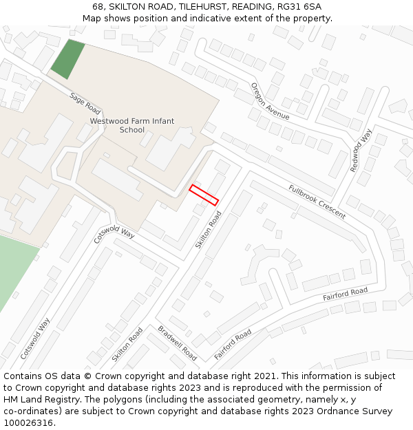68, SKILTON ROAD, TILEHURST, READING, RG31 6SA: Location map and indicative extent of plot