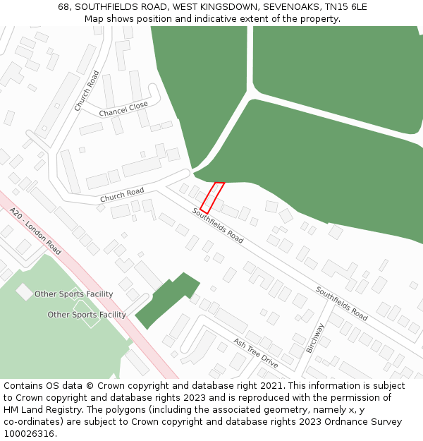 68, SOUTHFIELDS ROAD, WEST KINGSDOWN, SEVENOAKS, TN15 6LE: Location map and indicative extent of plot