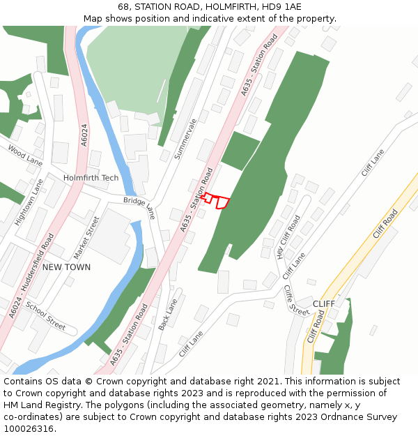 68, STATION ROAD, HOLMFIRTH, HD9 1AE: Location map and indicative extent of plot