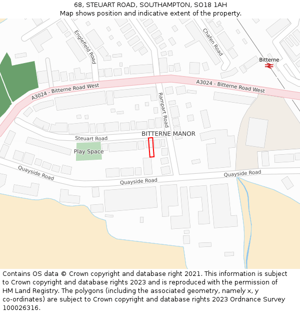 68, STEUART ROAD, SOUTHAMPTON, SO18 1AH: Location map and indicative extent of plot