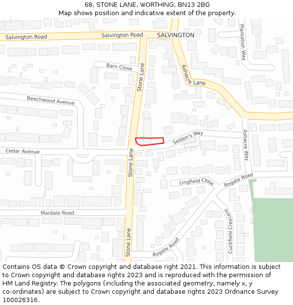 68, STONE LANE, WORTHING, BN13 2BG: Location map and indicative extent of plot