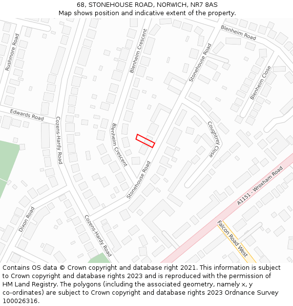 68, STONEHOUSE ROAD, NORWICH, NR7 8AS: Location map and indicative extent of plot