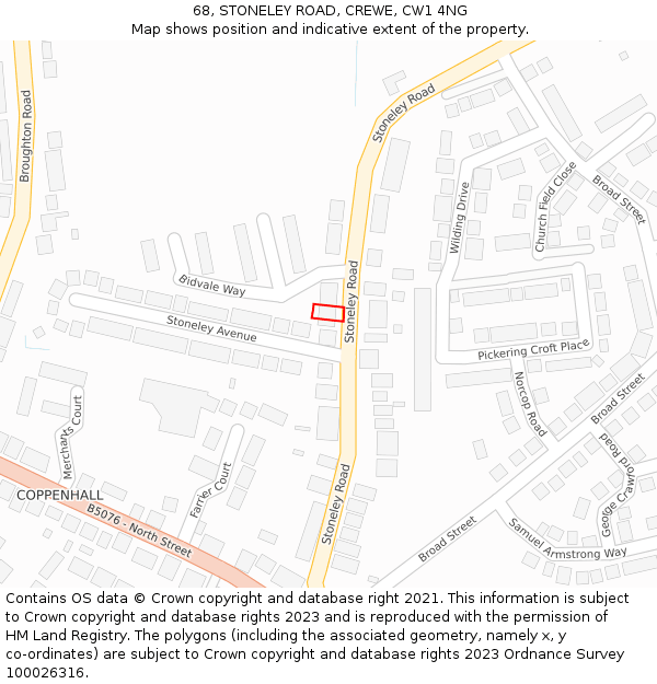 68, STONELEY ROAD, CREWE, CW1 4NG: Location map and indicative extent of plot
