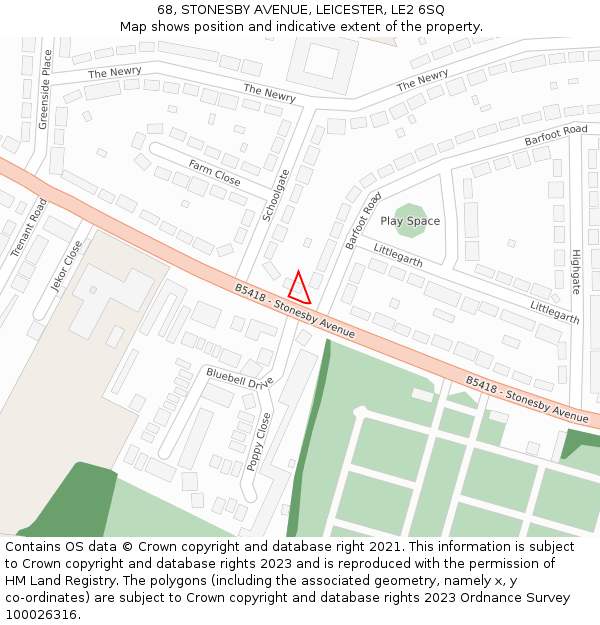 68, STONESBY AVENUE, LEICESTER, LE2 6SQ: Location map and indicative extent of plot