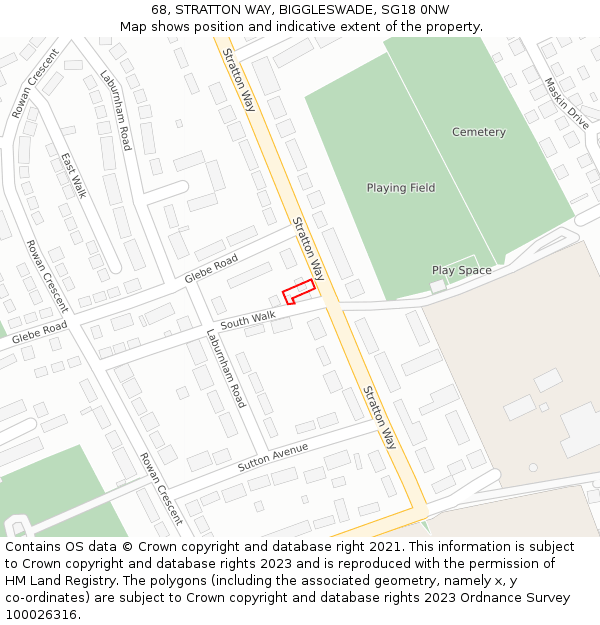 68, STRATTON WAY, BIGGLESWADE, SG18 0NW: Location map and indicative extent of plot